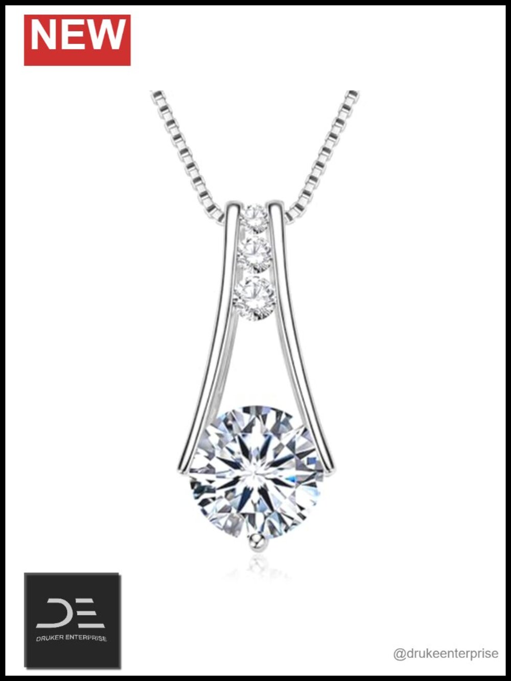 Moissanite Necklace 925 Sterling Silver 18K White Gold Plated Pendant